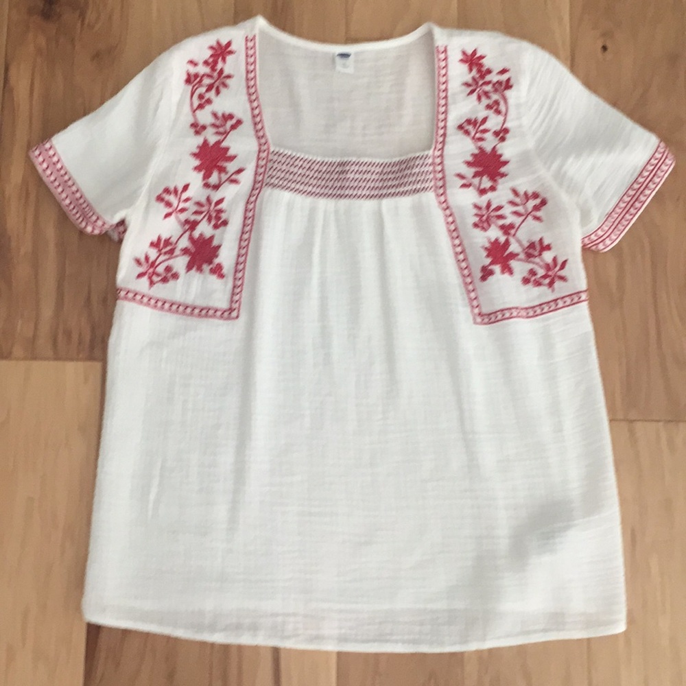 Old Navy Mexican Embroidered Gauzy Cotton Top